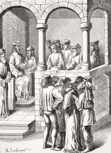 Promulgación de un edicto, después de una miniatura en el manuscrito del siglo XV 